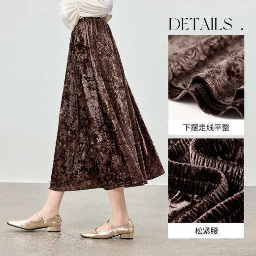 【内购】【遮肉显瘦】优雅通勤梨型身材松紧腰玫瑰花肌理钻石绒伞裙半身裙-Q53QG3724 商品图3