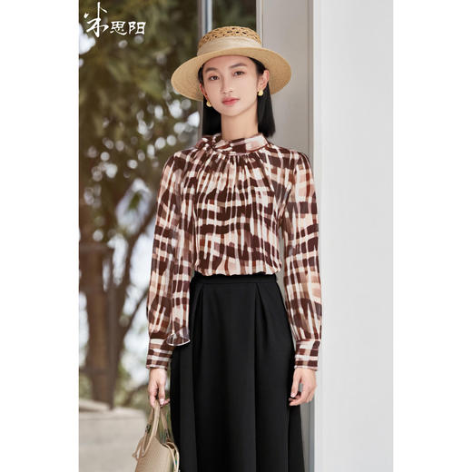 剩S/M/L 米思阳2026春新款优雅复古风格纹立领衬衫宽松舒适上衣女3432 商品图0