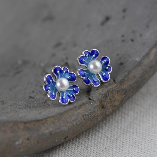 【花开有时】S925银复古景泰蓝镶淡水珍珠耳钉【SCH-SY32433】 商品图1
