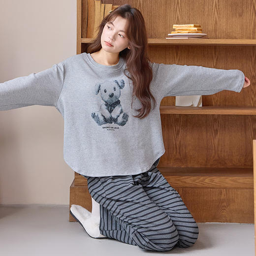 家居服新款学生可爱带胸垫睡衣女秋季套头长袖长裤甜美少女格子卡通可外穿秋冬家居服 商品图14