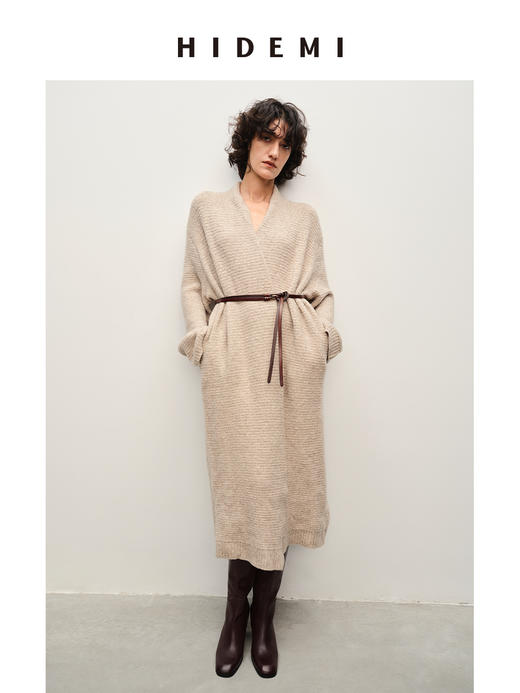 HIDEMI 耗牛毛系列燕麦米加厚款浴袍式腰带款慵懒大衣两件套 大衣/长坎肩 商品图2