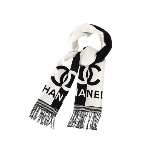 Chanel经典黑白双面拼色提花围巾 商品图2