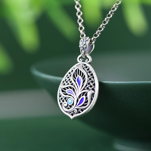 【凤羽】足银水滴编织纹复古珐琅景泰蓝凤凰羽毛吊坠【SCH-SY17547】 商品图3