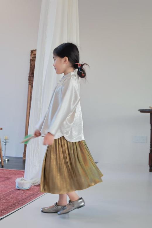 2025秋季原创缎面女童中秋限定中式倒大袖复古旗袍上衣！流光百褶半裙！ 商品图0