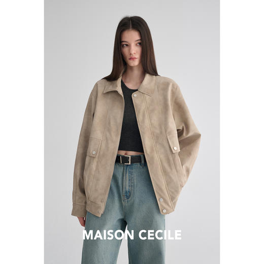 MAISON CECILE 复古斑斓麂皮感时髦做旧宽松廓形夹克外套 商品图2