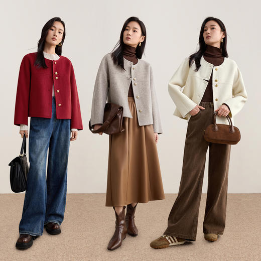 【内购】【100%绵羊毛】900克70支圆领金属扣专机线缝制小个子短外套-W54OF8764 商品图2