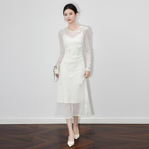「高货wl」全新升级【铂金会员293/天猫389/差价96】(95022)洛诗琳超仙气质微透镂空连衣裙2025秋季修身显瘦蕾丝裙女 商品图1