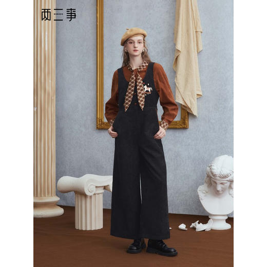 两三事鬼马少女2025秋季新款休闲刺绣雪尼尔系带背带连体裤女宽松 商品图0