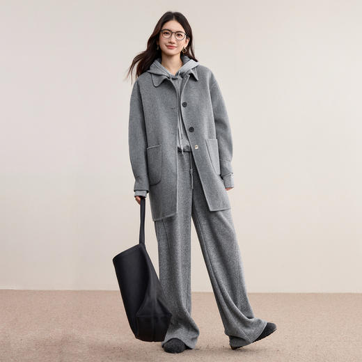 【内购】【绵羊毛】格雷系英伦风翻领单排扣落肩袖显瘦保暖厚双面呢大衣-W54OC2666 商品图2