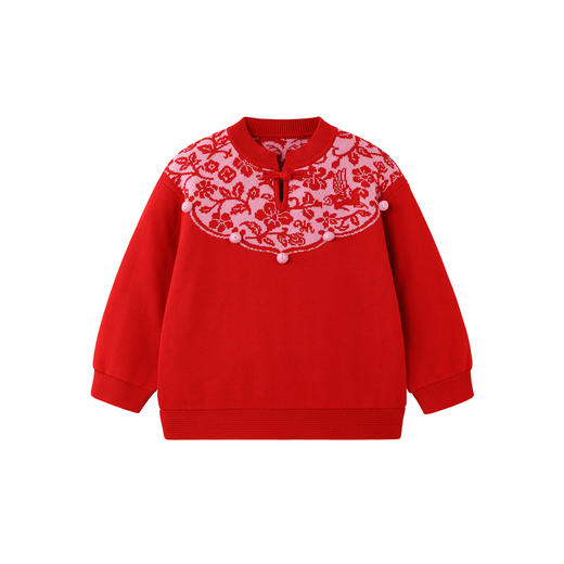 【商场同款】英氏儿童毛衣针织衫纯棉女童女宝新年喜庆拜年服新款 商品图4