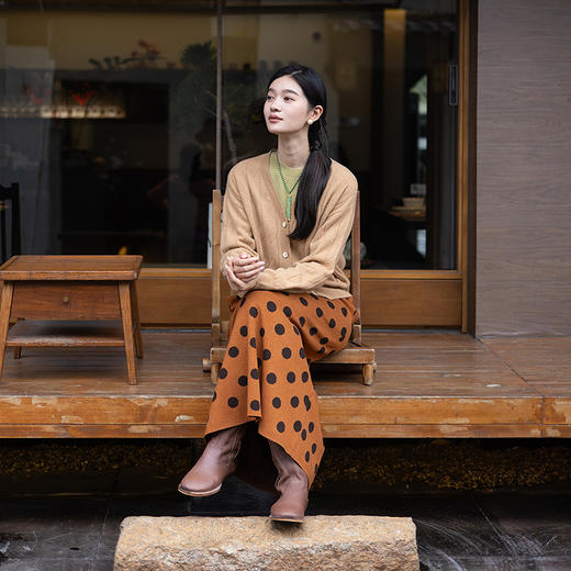 绽放612朵/羊毛波点提花松紧腰一步裙直筒半身裙女秋冬新款中长裙 商品图1