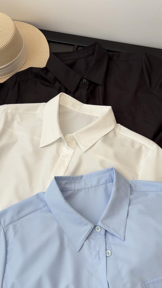 会员福利【丝滑、抗皱+垂坠】拉夏贝尔/La Chapelle翻领单口袋褶皱衬衫女纯色简约高级感休闲宽松通勤衬衣秋 商品图7