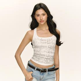 Ariseism 美式复古设计感白色满印字母背心女夏季新款上衣