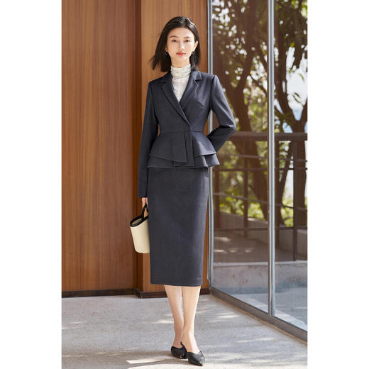 剩S 米思阳2026春季新款通勤风荷叶边下摆收腰显瘦西装外套女4844 商品图0