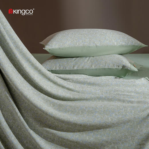 kingco京彩家居纱布四件套琼叶绿 商品图1