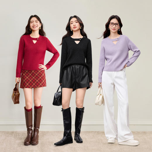 【内购】【云朵触感】多色可选优雅聚会镂空圆领软糯弹力亮丝珊瑚绒毛衣-W53EE3755 商品图2