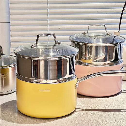 查蒙蒂纳18cm不粘汤奶锅【柠檬黄/樱花粉】 商品图5