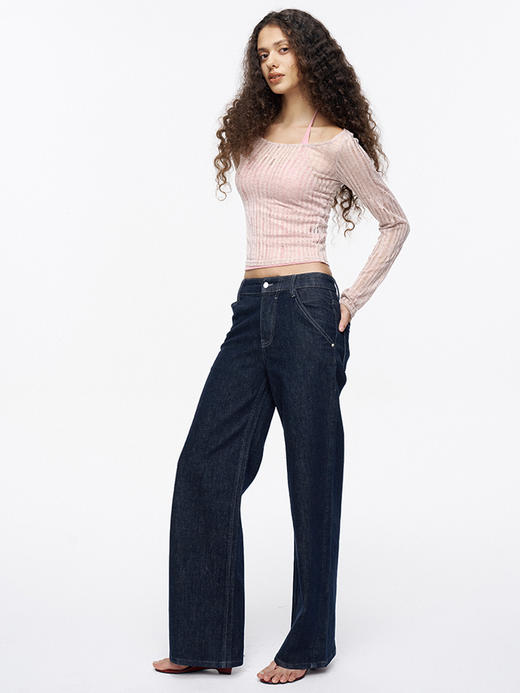 TR她热 百搭选手 蓝色休闲微弹复古百搭时髦原色牛仔直筒裤 商品图2