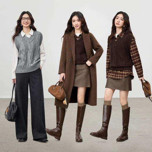 【内购】【穿三季】简约通勤V领麻花绞花肌理宽松显瘦含绵羊毛马夹-W53JB4041 商品图2