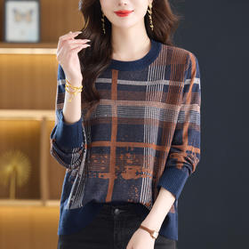 格子上衣女2025新款秋冬内搭毛衣漂亮洋气减龄圆领打底衫大码胖mm