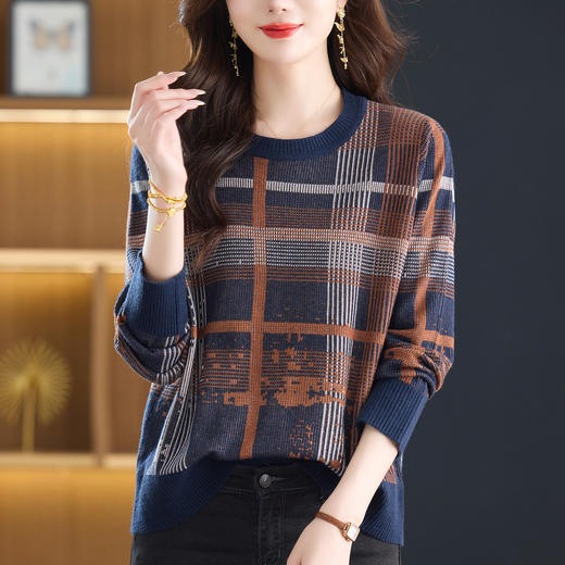 格子上衣女2025新款秋冬内搭毛衣漂亮洋气减龄圆领打底衫大码胖mm 商品图0
