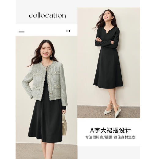 【内购】【立裁设计】气质通勤圆V领收腰显瘦弹力针织长袖小黑裙连衣裙-153LJ2775 商品图2