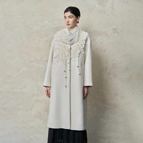 【林栖设计小店】【手工钩花】绵羊毛外套上衣配丝巾2025秋冬新款大衣女1953050