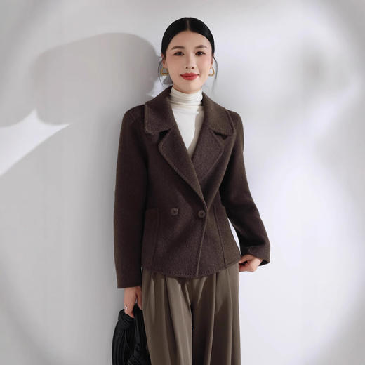 「自」全新升级【铂金会员395/天猫529/差价134】(20416)洛诗琳韩版气质毛呢外套2025秋冬百搭短款双面羊毛外套女 商品图3