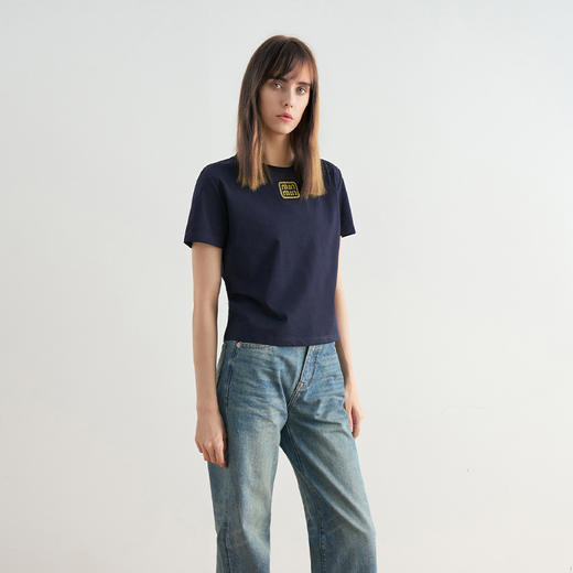 COCO ZONE 刘一一 时尚字母纯色短袖T恤圆领显瘦短款上衣CC1A0551 商品图1