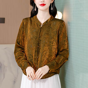 KQL A83N3182气质松弛感衬衫复古新中式国风提花外套