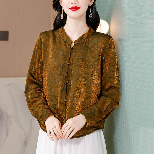 KQL A83N3182气质松弛感衬衫复古新中式国风提花外套 商品图0