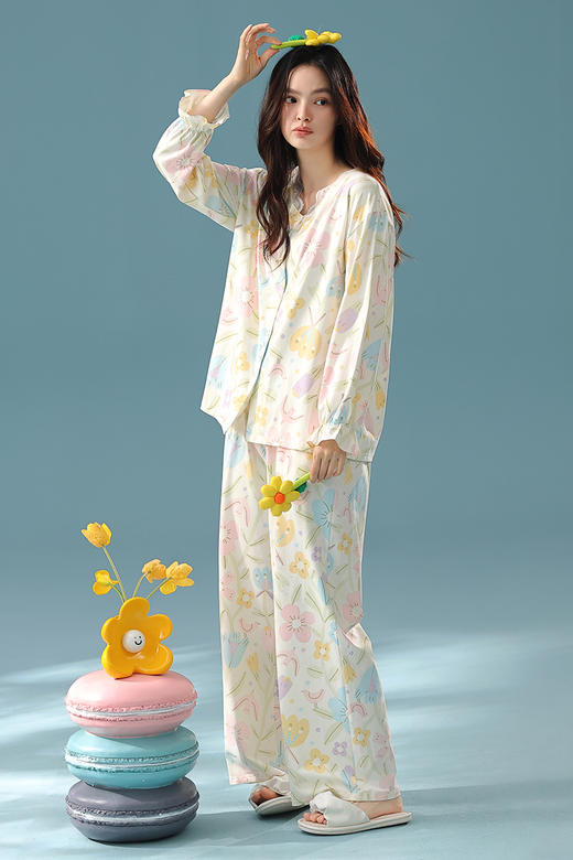 【抗菌新疆棉】自然醒「莫奈花园」秋季纯棉A类睡衣长袖女士家居服套装JLM 商品图11