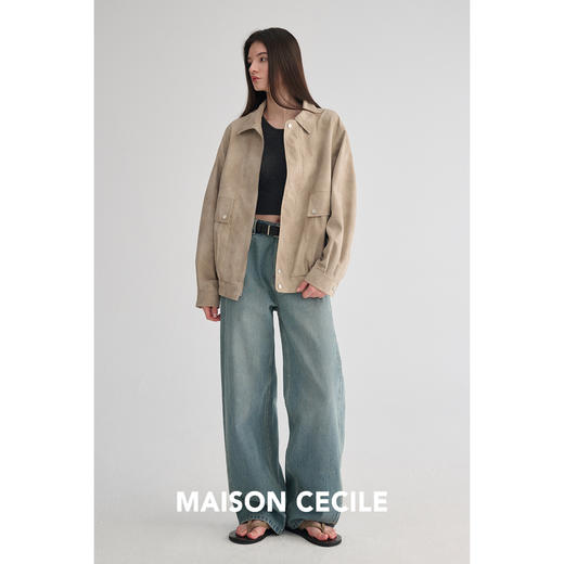 MAISON CECILE 复古斑斓麂皮感时髦做旧宽松廓形夹克外套 商品图3