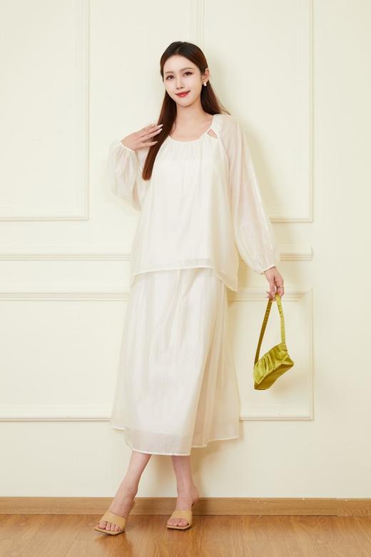 Le Malene 米色舒适莱赛尔衬衣半身裙两件套 20937 商品图1