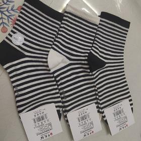 千足坊100%棉女士条纹袜 3双（2黑一白）7.9