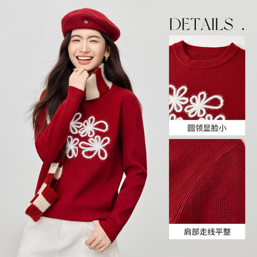【内购】【好运花】时尚设计感亮丝花朵图案圆领直筒软糯弹力小米绒毛衣-W53EE3864 商品图3