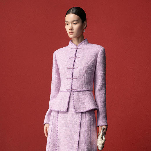 【林栖设计小店】（现货）小香风粉短外套肌理感优雅国风气质2025秋冬新款长袖上衣女T1954147 商品图8