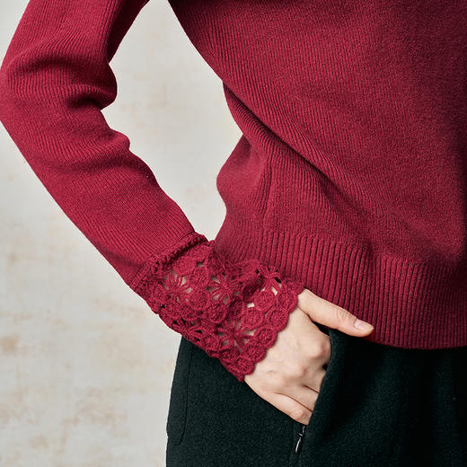 【林栖设计小店】山茶知雾系列仿手钩花羊绒衫国风修身优雅多色2025秋冬新款毛织上衣女1954075 商品图9