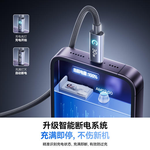倍思 灵犀系列 智能断电快充数据线Type-C to ip 30W 商品图2
