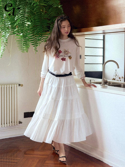 Even Vintage | 竹纤维混纺 浪漫优雅风白色肌理感蓬蓬蛋糕半身裙 商品图0