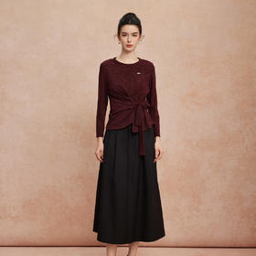 QG700斯尔丽25新款两件套圆领腰部收褶系带设计时尚搭A字半裙通勤套装
