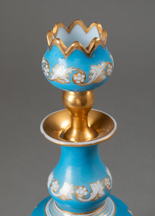 独角鹿西洋古董19世纪欧洲出品花卉藤蔓主题手绘描金装饰蓝色欧泊水晶香水瓶一对 商品图5