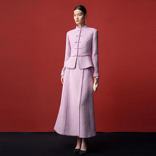 【林栖设计小店】（现货）小香风粉半身裙优雅国风盘扣宽松显瘦2025秋冬新款裙子女T1954148 商品图6