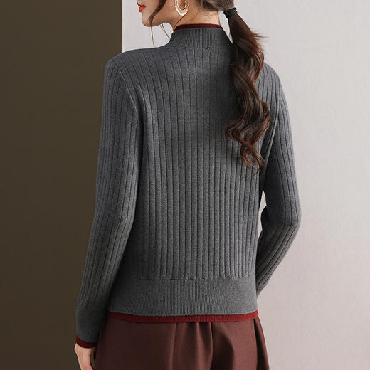 FCY FQ88733时尚百搭毛衣针织打底衫假两件纽扣半高领上衣 商品图4