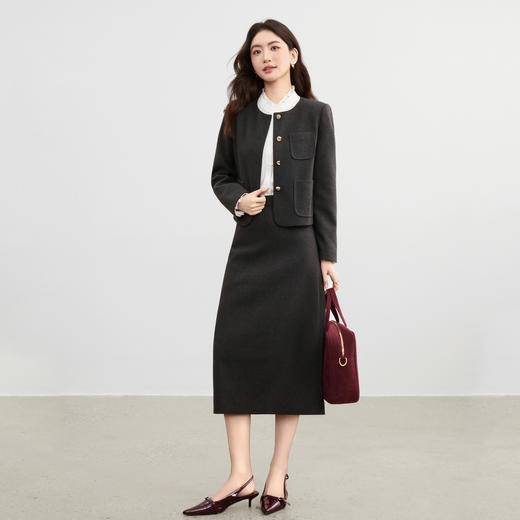 【内购】【省心两件套】通勤门襟方形弧角贴袋裙摆开叉短外套半裙两件套-154ZA3108 商品图2