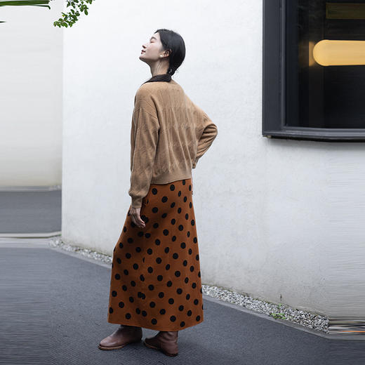 绽放612朵/羊毛波点提花松紧腰一步裙直筒半身裙女秋冬新款中长裙 商品图3