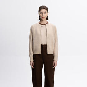 COCO ZONE&刘一一气质圆领纯色针织衫早秋款拉链开衫 23C19199