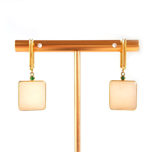 【天然正品】AU750黄金镶天然新疆籽料无事牌造型和田玉（平安、吉祥）耳环女士120925NJM38现售价：3580 商品图0