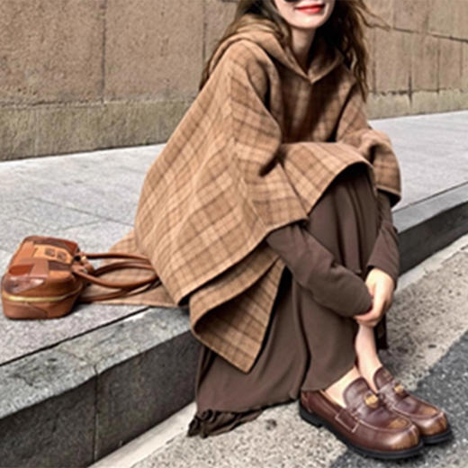 裁缝学苑AQ547复古赫本风连帽斗篷大衣纸样女装韩系中长款双面毛呢外套样板 商品图1