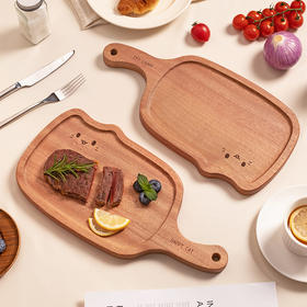 摩登主妇乌檀木牛排餐盘西餐刀叉盘三件套木质猫咪盘子托盘面包披萨盘
